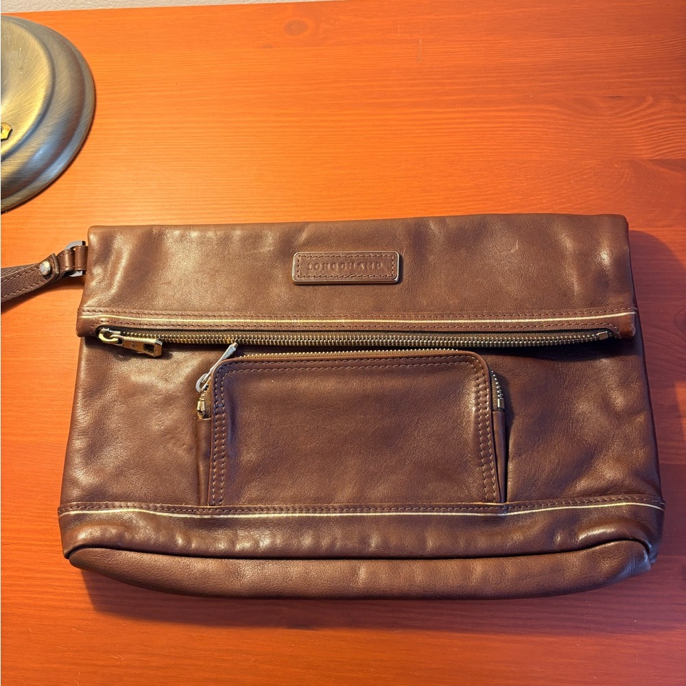 Longchamp Chocolate Leather Wristlet